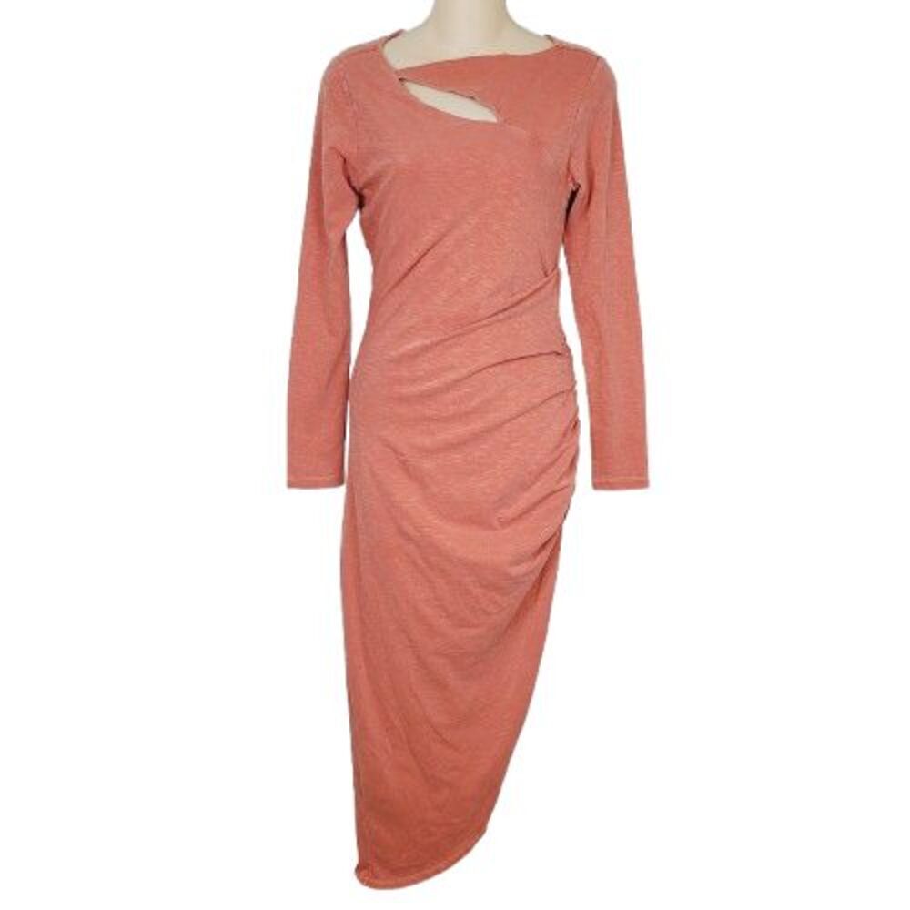 Sundry Draped Cutout Midi Dress In Pigmant Tandoori 1 (S) Orange Knit Midi - Picture 2 of 10